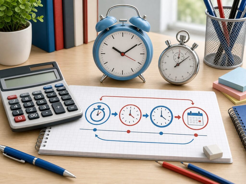 Imagen educativa para calculadora de conversi?n de tiempo con reloj, cron?metro y calculadora