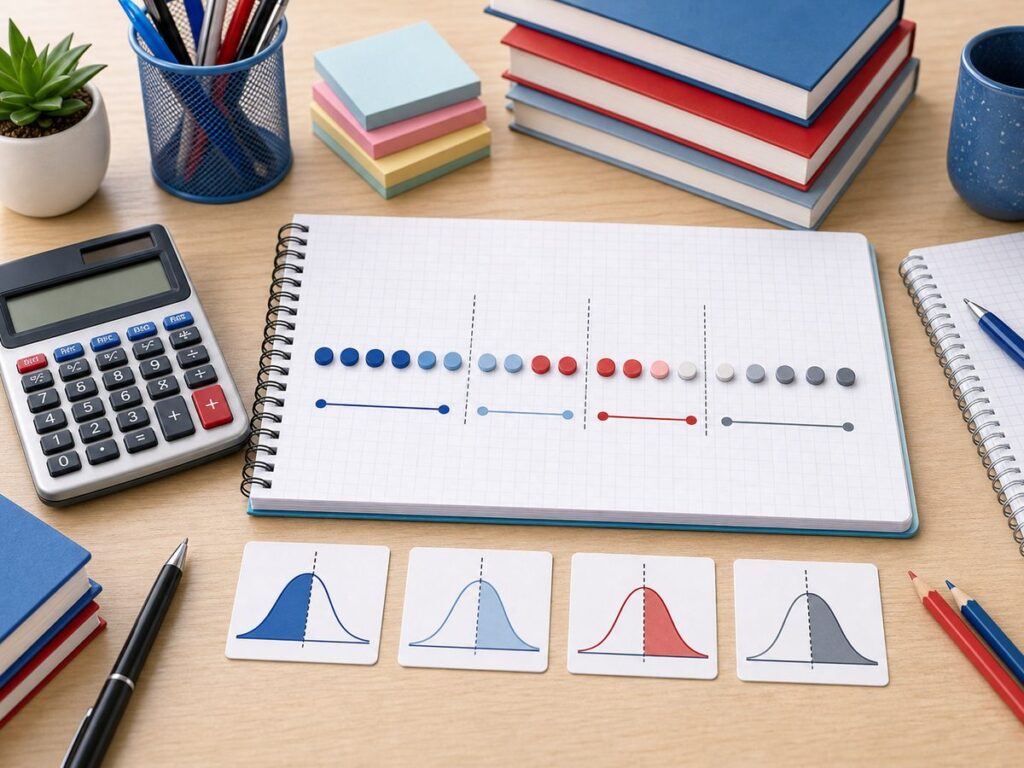 Imagen educativa para calculadora de percentiles y cuartiles con datos ordenados, divisiones de cuartiles y calculadora