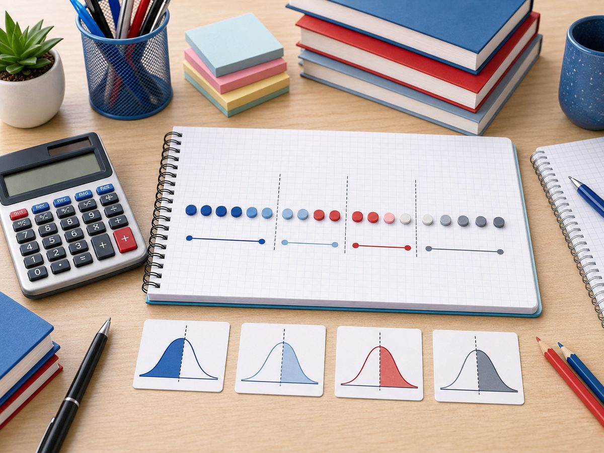 Imagen educativa para calculadora de percentiles y cuartiles con datos ordenados, divisiones de cuartiles y calculadora