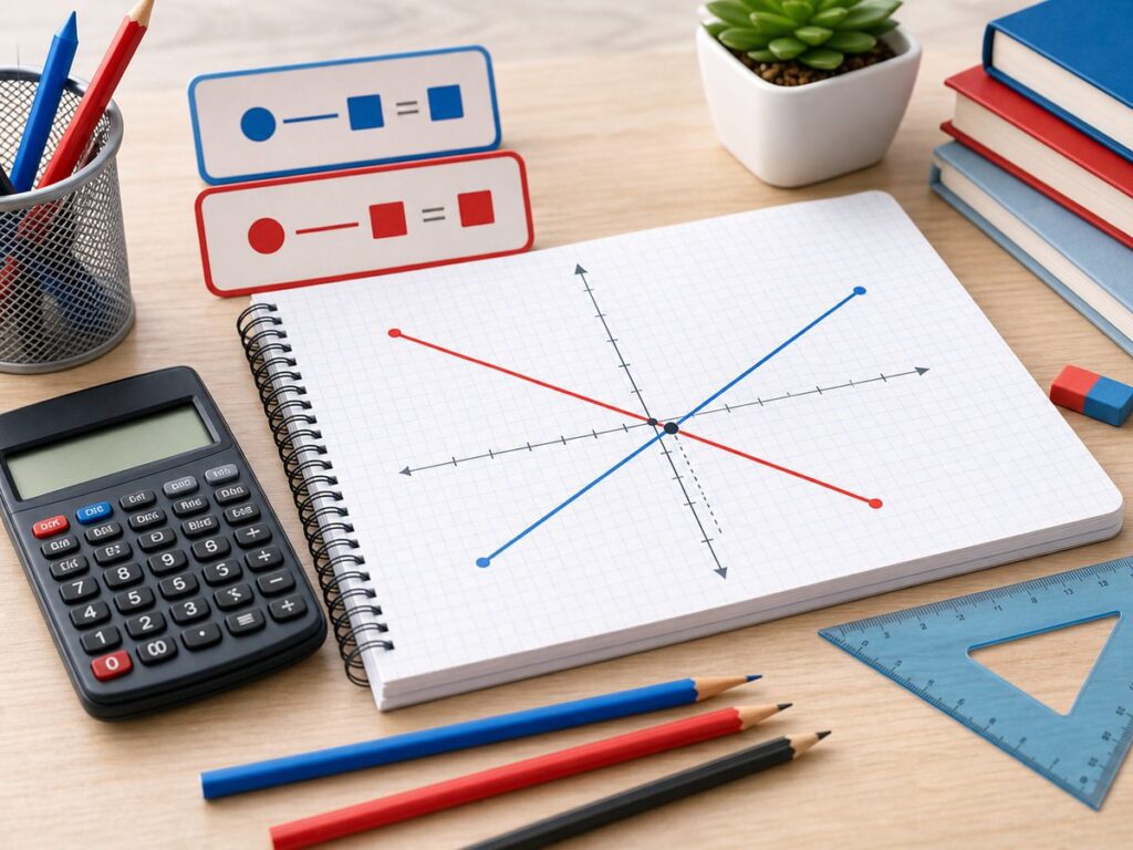 Imagen educativa para calculadora de sistemas de ecuaciones 2x2 con dos rectas, punto de intersecci?n y calculadora