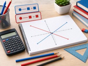 Imagen educativa para calculadora de sistemas de ecuaciones 2x2 con dos rectas, punto de intersecci?n y calculadora