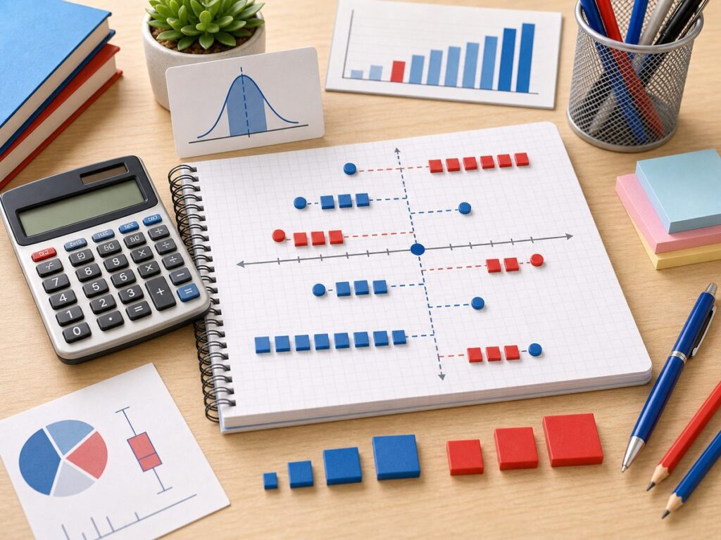 Imagen educativa para calculadora de varianza con puntos de datos, media, dispersi?n y calculadora