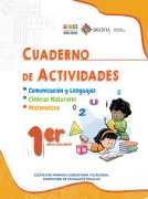 Portada del Cuaderno de Actividades de 1ro de Primaria: ilustración de una niña o un niño estudiando junto al número 1ro, sobre fondo blanco con franja naranja
