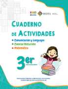 Portada del Cuaderno de Actividades de 3ro de Primaria: ilustración de una niña o un niño estudiando junto al número 3ro, sobre fondo blanco con franja turquesa