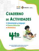 Portada del Cuaderno de Actividades de 4to de Primaria: ilustración de una niña o un niño estudiando junto al número 4to, sobre fondo blanco con franja verde