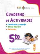 Portada del Cuaderno de Actividades de 5to de Primaria: ilustración de una niña o un niño estudiando junto al número 5to, sobre fondo blanco con franja violeta