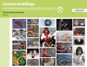 Portada de Láminas de diálogo con manifestaciones culturales y artísticas de tercero de preescolar: mosaico de fotografías de música, danzas y personas