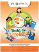 Portada del Texto de aprendizaje de 2do año de Educación Inicial: ilustración de niñas y niños con útiles escolares alrededor del número 2do sobre fondo naranja