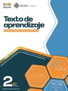 Portada del Texto de aprendizaje de 2do de Secundaria: título sobre fondo blanco y hexágonos de colores azul y naranja sobre un fondo verde azulado oscuro, con el número 2do