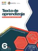 Portada del Texto de aprendizaje de 6to de Secundaria: título sobre fondo blanco y hexágonos de colores azul marino y rojo sobre un fondo verde azulado oscuro, con el número 6to