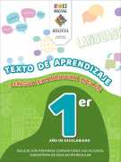 Portada del Texto de aprendizaje de Lengua Extranjera (Inglés) de 1ro de Primaria: burbujas de diálogo con palabras en inglés sobre una colina verde y el número 1ro