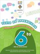 Portada del Texto de aprendizaje de Lengua Extranjera (Inglés) de 6to de Primaria: burbujas de diálogo con palabras en inglés sobre una colina verde y el número 6to