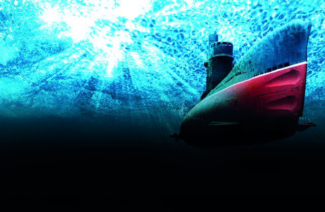 Imagen de portada del Texto del Estudiante de Matemática 7° Básico: un submarino bajo el agua con rayos de luz
