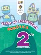 Portada del Texto de aprendizaje de Robótica de 2do de Primaria: dos robots de dibujos animados sobre una colina verde y el número 2do