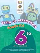 Portada del Texto de aprendizaje de Robótica de 6to de Primaria: dos robots de dibujos animados sobre una colina verde y el número 6to
