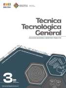 Portada del texto de Técnica Tecnológica General de 3ro de Secundaria: el nombre del área sobre fondo blanco y hexágonos de color gris sobre un fondo verde azulado oscuro, con el número 3ro