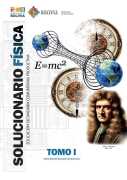 Portada del Solucionario de Física, Tomo I, de Secundaria: relojes, una esfera terrestre, la fórmula E=mc² y un científico de peluca